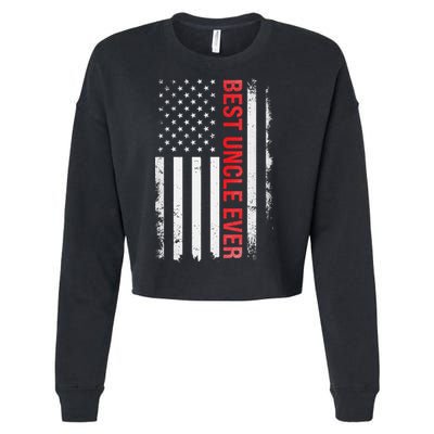 Best Uncle Ever USA Flag Funny Uncle Cropped Pullover Crew