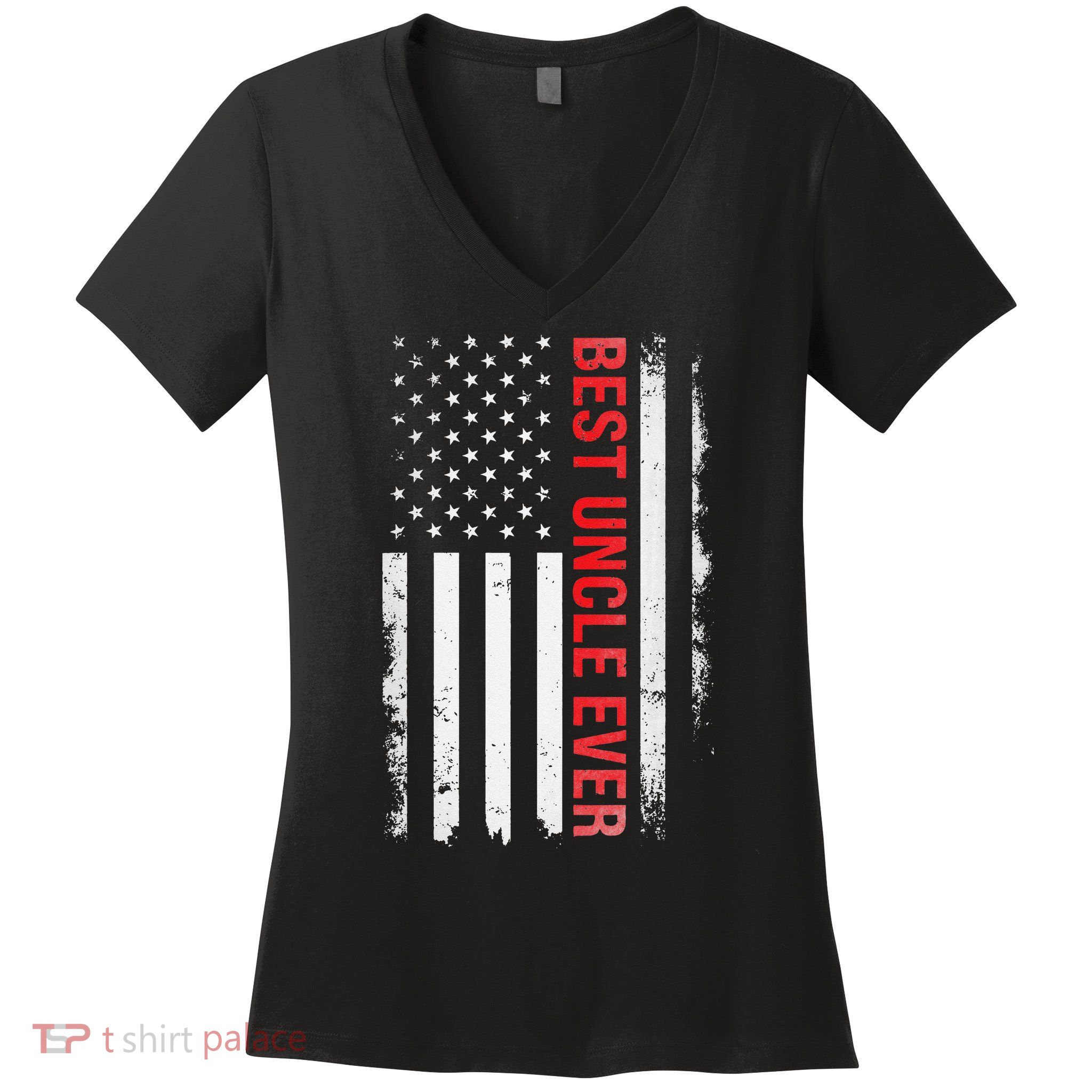 Best Uncle Ever USA Flag Funny Uncle Women's V-Neck T-Shirt