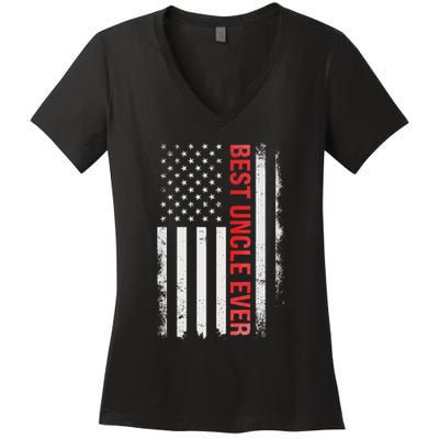 Best Uncle Ever Usa Flag Funny Uncle Women's V-Neck T-Shirt