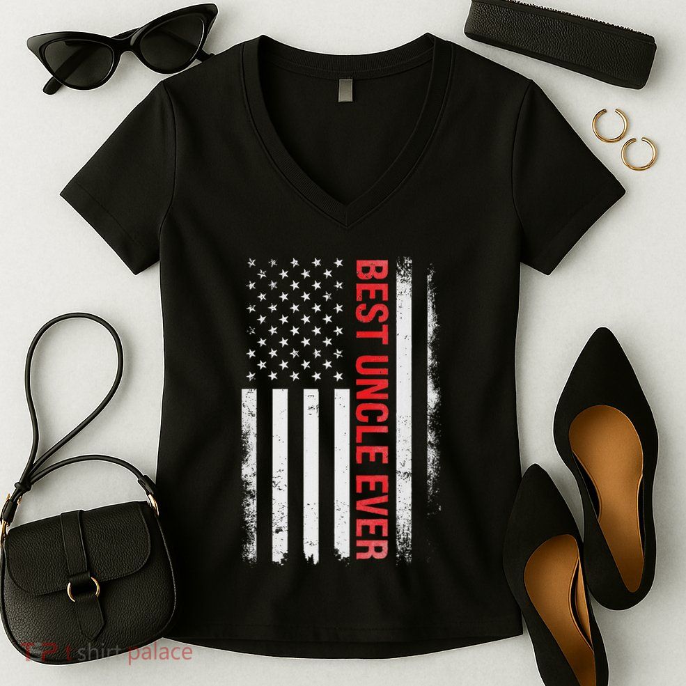 Best Uncle Ever Usa Flag Funny Uncle Women's V-Neck T-Shirt
