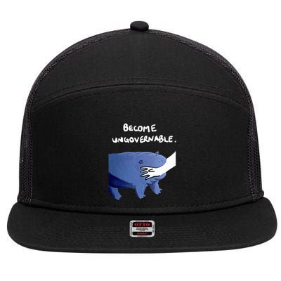 Become Ungovernable Funny Baby Hippo Moo Deng Funny Saying 7 Panel Mesh Trucker Snapback Hat