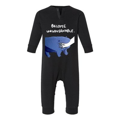 Become Ungovernable Funny Baby Hippo Moo Deng Funny Saying Infant Fleece One Piece