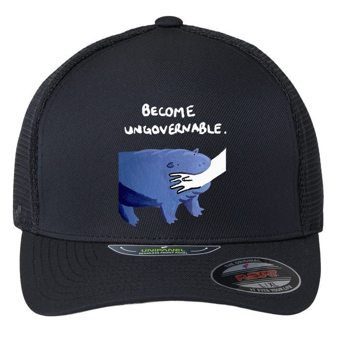 Become Ungovernable Funny Baby Hippo Moo Deng Funny Saying Flexfit Unipanel Trucker Cap
