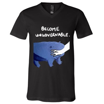 Become Ungovernable Funny Baby Hippo Moo Deng Funny Saying V-Neck T-Shirt