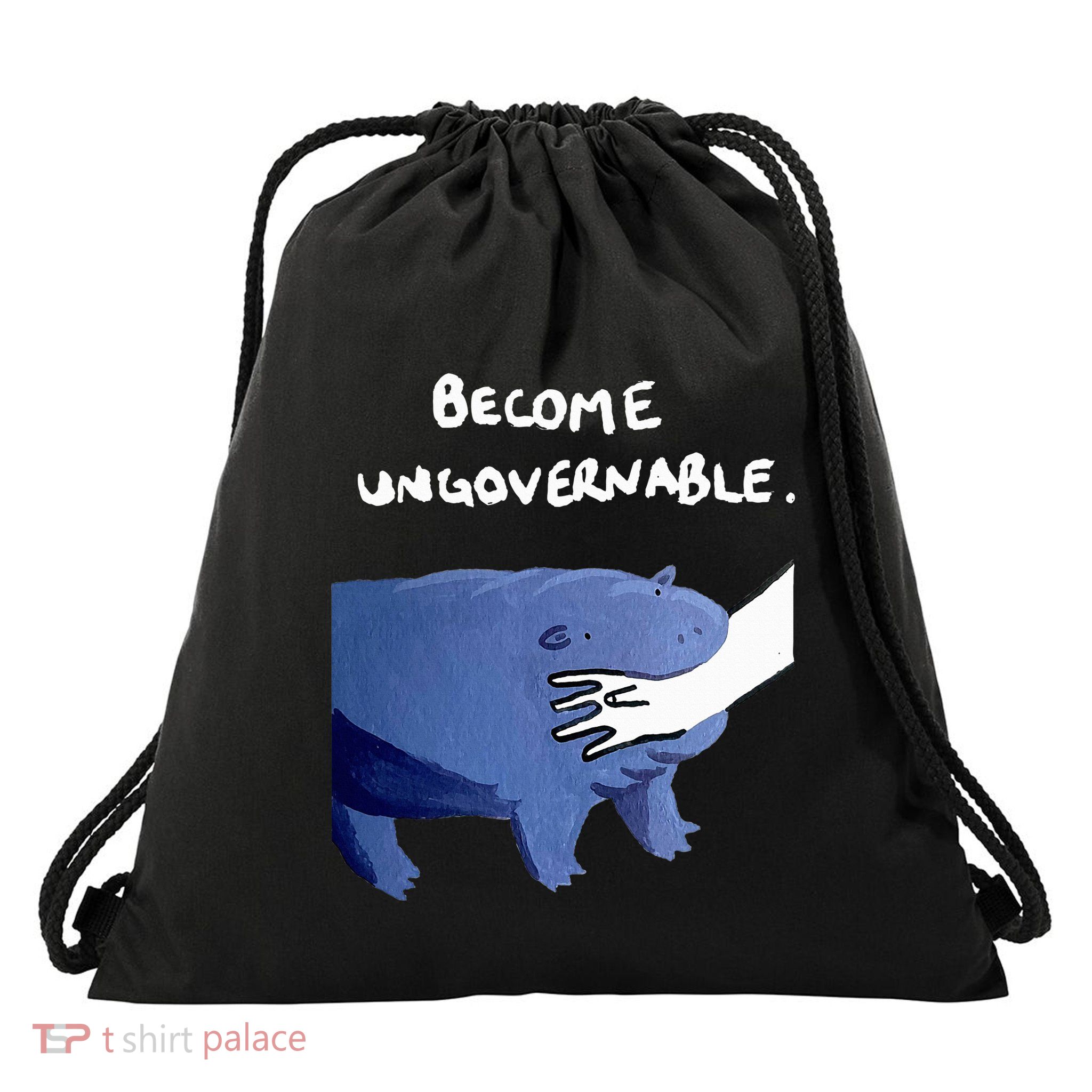 Become Ungovernable Funny Baby Hippo Moo Deng Funny Saying Drawstring Bag