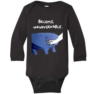 Become Ungovernable Funny Baby Hippo Moo Deng Funny Saying Baby Long Sleeve Bodysuit