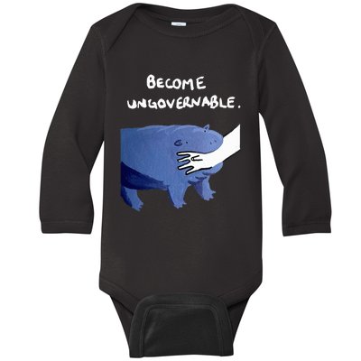 Become Ungovernable Funny Baby Hippo Moo Deng Funny Saying Baby Long Sleeve Bodysuit