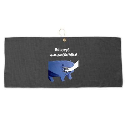 Become Ungovernable Funny Baby Hippo Moo Deng Funny Saying Large Microfiber Waffle Golf Towel