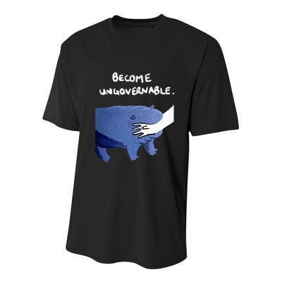Become Ungovernable Funny Baby Hippo Moo Deng Funny Saying Youth Performance Sprint T-Shirt