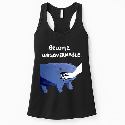 Become Ungovernable Funny Baby Hippo Moo Deng Funny Saying Womens Tank Top