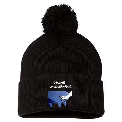 Become Ungovernable Funny Baby Hippo Moo Deng Funny Saying Pom Pom 12in Knit Beanie