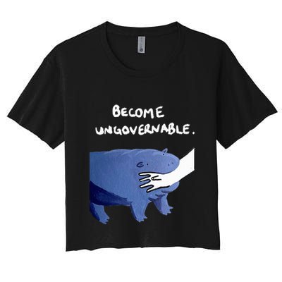 Become Ungovernable Funny Baby Hippo Moo Deng Funny Saying Crop Top