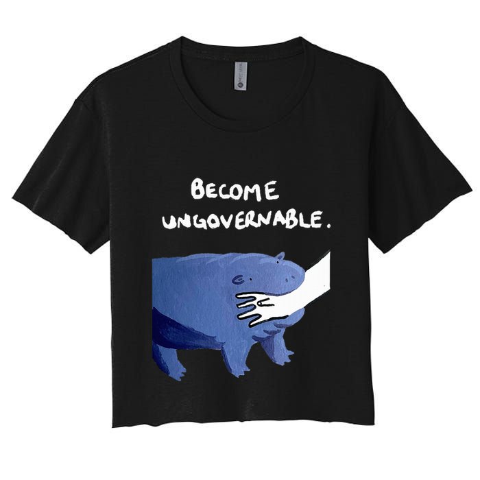 Become Ungovernable Funny Baby Hippo Moo Deng Funny Saying Crop Top