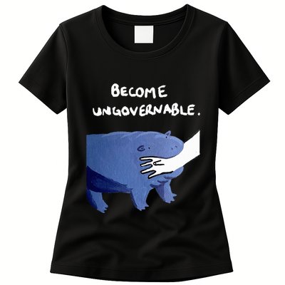 Become Ungovernable Funny Baby Hippo Moo Deng Funny Saying Womens T-Shirt