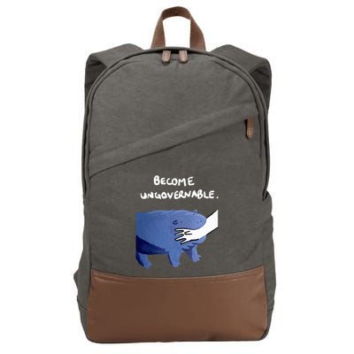 Become Ungovernable Funny Baby Hippo Moo Deng Funny Saying Cotton Canvas Backpack
