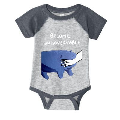 Become Ungovernable Funny Baby Hippo Moo Deng Funny Saying Infant Baby Jersey Bodysuit