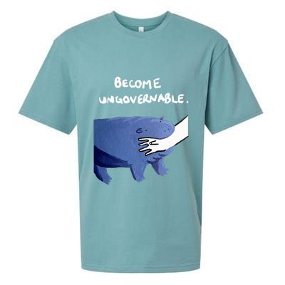 Become Ungovernable Funny Baby Hippo Moo Deng Funny Saying Sueded Cloud Jersey T-Shirt