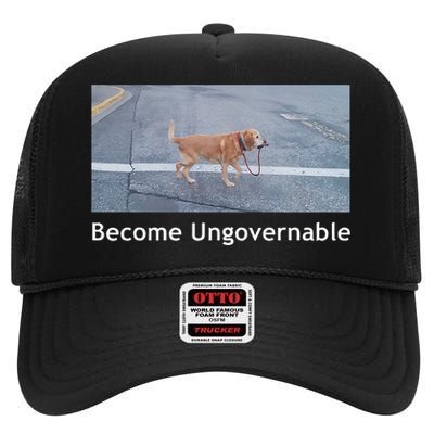 Become Ungovernable Funny Dog Meme Men Women High Crown Mesh Back Trucker Hat