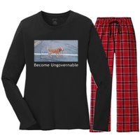 Become Ungovernable Funny Dog Meme Men Women Women's Long Sleeve Flannel Pajama Set 