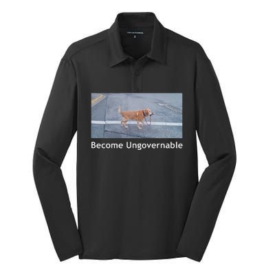 Become Ungovernable Funny Dog Meme Men Women Silk Touch Performance Long Sleeve Polo