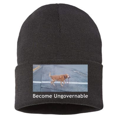 Become Ungovernable Funny Dog Meme Men Women Sustainable Knit Beanie