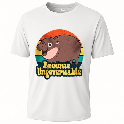 Become Ungovernable Funny Baby Hippo Moo Deng Funny Saying Cooling Performance Crew T-Shirt