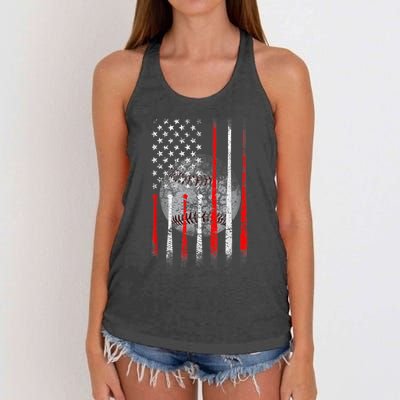 Baseball Usa Flag American Flag Patriotic 4th Of July Women's Knotted Racerback Tank