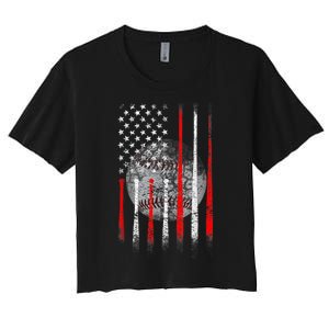 Baseball Usa Flag American Flag Patriotic 4th Of July Women's Crop Top Tee