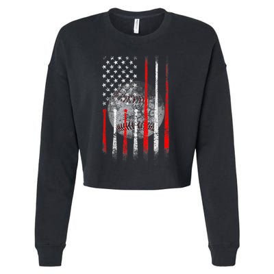 Baseball Usa Flag American Flag Patriotic 4th Of July Cropped Pullover Crew