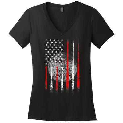 Baseball Usa Flag American Flag Patriotic 4th Of July Women's V-Neck T-Shirt