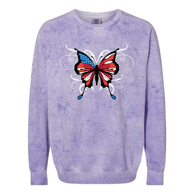 Butterfly Usa Flag Cute 4th Of July Funny American Gift Colorblast Crewneck Sweatshirt