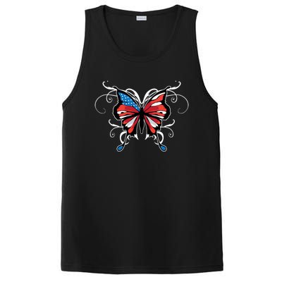 Butterfly Usa Flag Cute 4th Of July Funny American Gift PosiCharge Competitor Tank