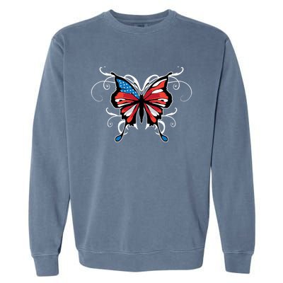 Butterfly Usa Flag Cute 4th Of July Funny American Gift Garment-Dyed Sweatshirt