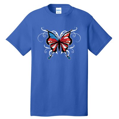 Butterfly Usa Flag Cute 4th Of July Funny American Gift Tall T-Shirt