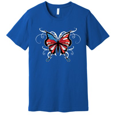 Butterfly Usa Flag Cute 4th Of July Funny American Gift Premium T-Shirt