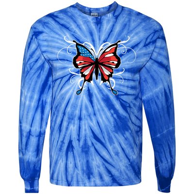 Butterfly Usa Flag Cute 4th Of July Funny American Gift Tie-Dye Long Sleeve Shirt