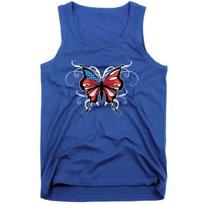 Butterfly Usa Flag Cute 4th Of July Funny American Gift Tank Top