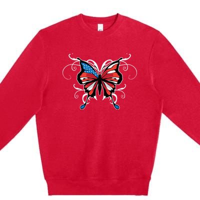 Butterfly Usa Flag Cute 4th Of July Funny American Gift Premium Crewneck Sweatshirt