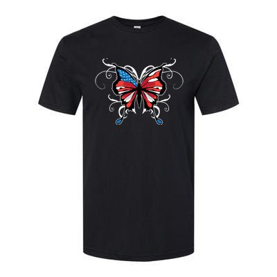 Butterfly Usa Flag Cute 4th Of July Funny American Gift Softstyle CVC T-Shirt