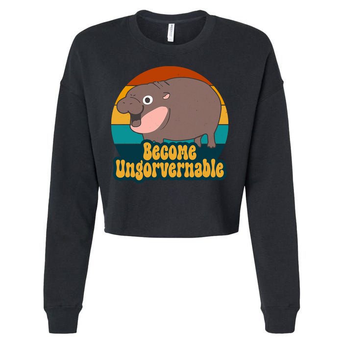 Become Ungovernable Funny Hippo Cropped Pullover Crew