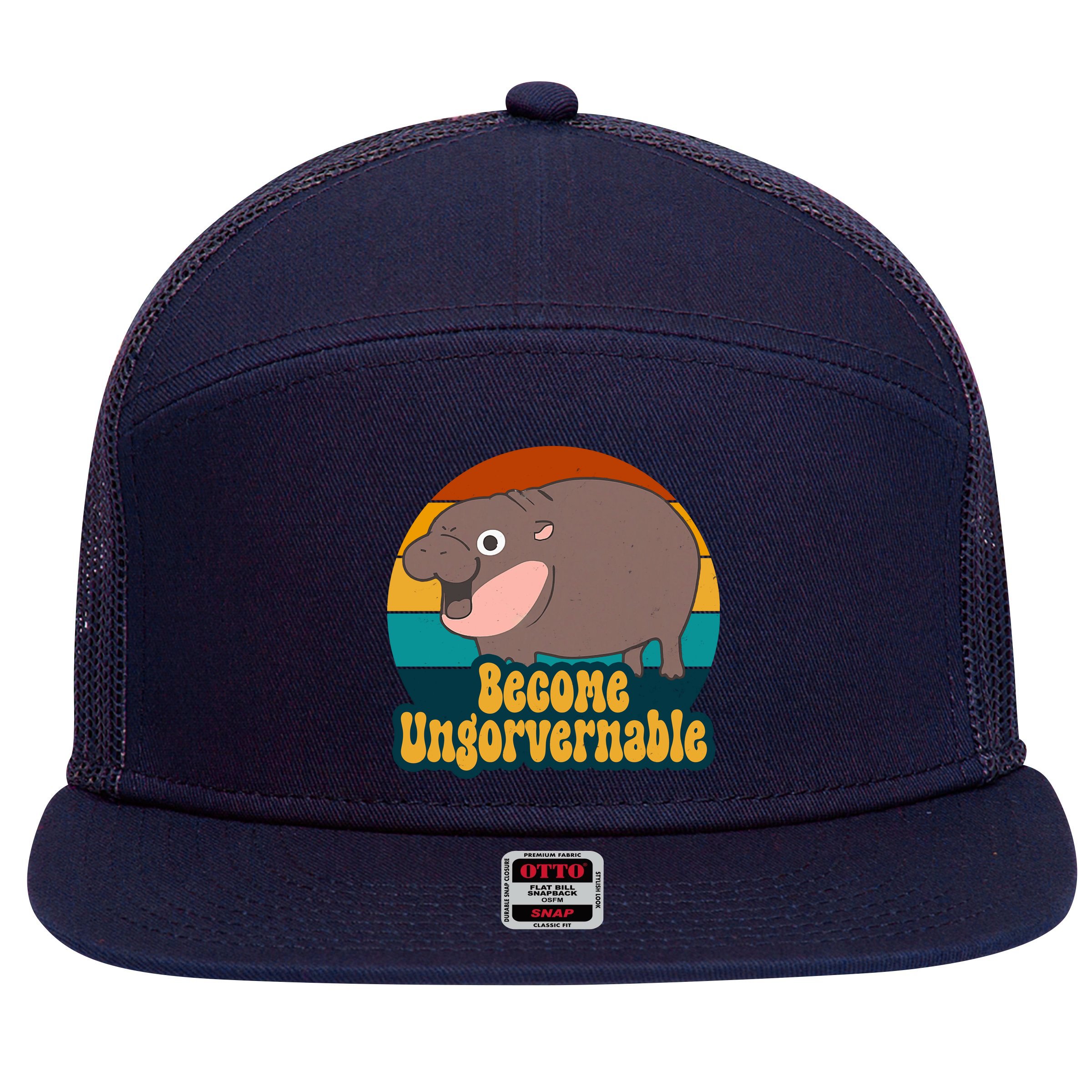 Become Ungovernable Funny Hippo 7 Panel Mesh Trucker Snapback Hat