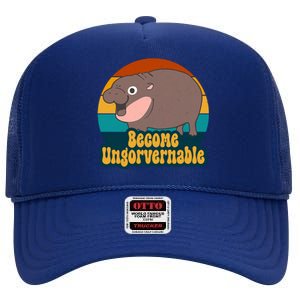 Become Ungovernable Funny Hippo High Crown Mesh Back Trucker Hat