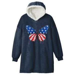 Butterfly Usa Flag 4th Of July Us Gift Hooded Wearable Blanket