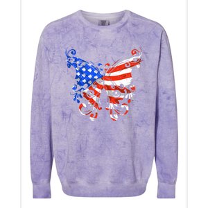 Butterfly Usa Flag Cute 4th Of July Funny American Gift Colorblast Crewneck Sweatshirt