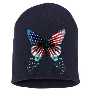 Butterfly USA Flag Cute 4th Of July Funny American Short Acrylic Beanie