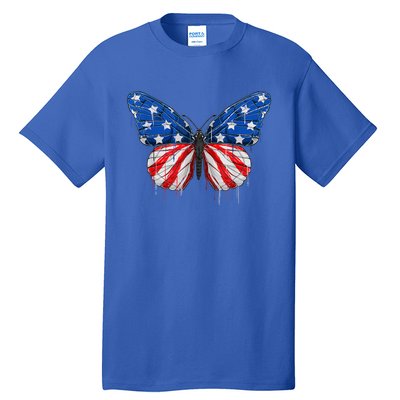 Butterfly Usa Flag 4th Of July Us Cute Gift Tall T-Shirt