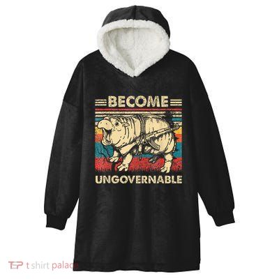Become Ungovernable Funny Moodeng Cute Baby Hippo Meme Hooded Wearable Blanket