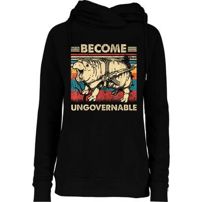 Become Ungovernable Funny Moodeng Cute Baby Hippo Meme Womens Funnel Neck Pullover Hood