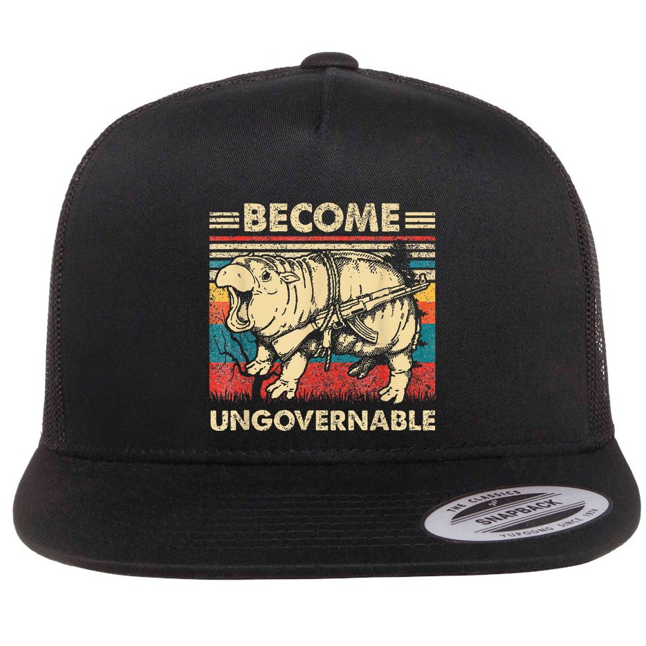 Become Ungovernable Funny Moodeng Cute Baby Hippo Meme Flat Bill Trucker Hat