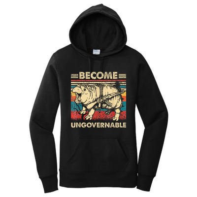 Become Ungovernable Funny Moodeng Cute Baby Hippo Meme Women's Pullover Hoodie
